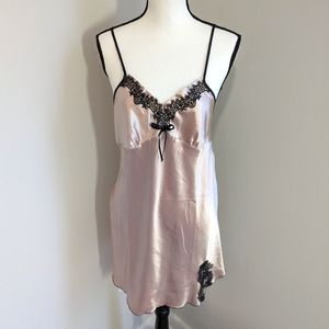 Satin with lace gold nightgown slip babydoll lingerie gown size L
